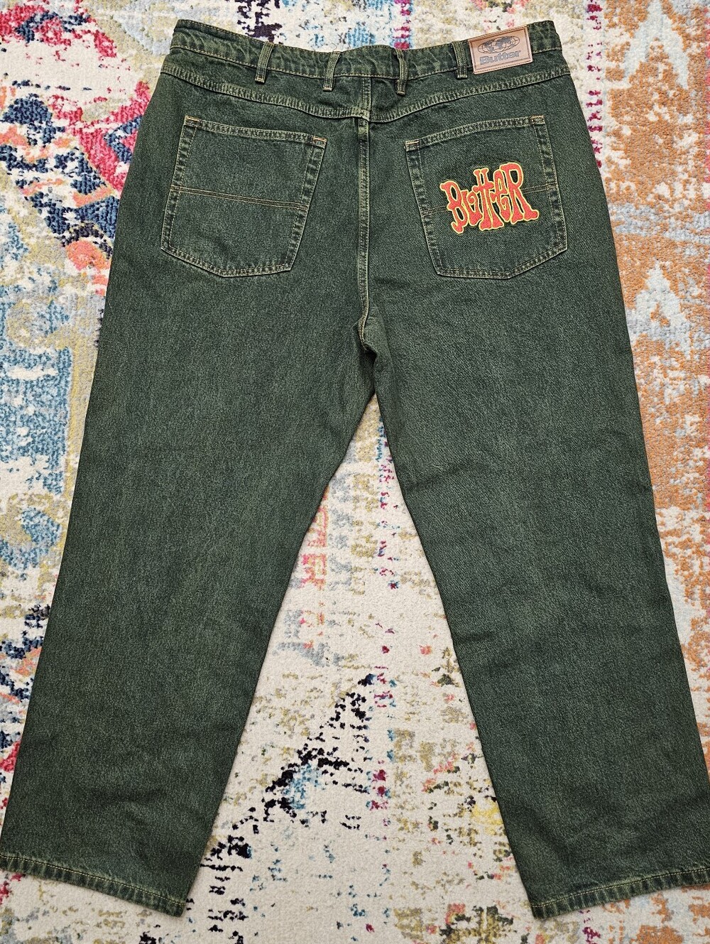 Butter Goods Tour Denim Jeans Men's 38 x 30 Relaxed Loose Fit Army Green Pants
